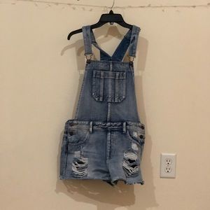 denim short distressed overalls